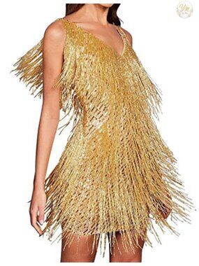 1920s Sequin Fringe Dress V Neck Backless Bodycon Gatsby Party Mini
